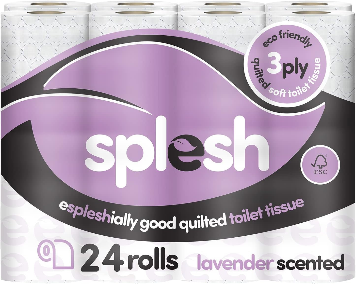 Splesh by Cusheen 3-Ply Toilet Roll-Lavender Fragrance 72 Pack Soft, Quilted Bulk Toilet Tissue & Loo Rolls- Eco-Friendly Sustainably Crafted in the UK