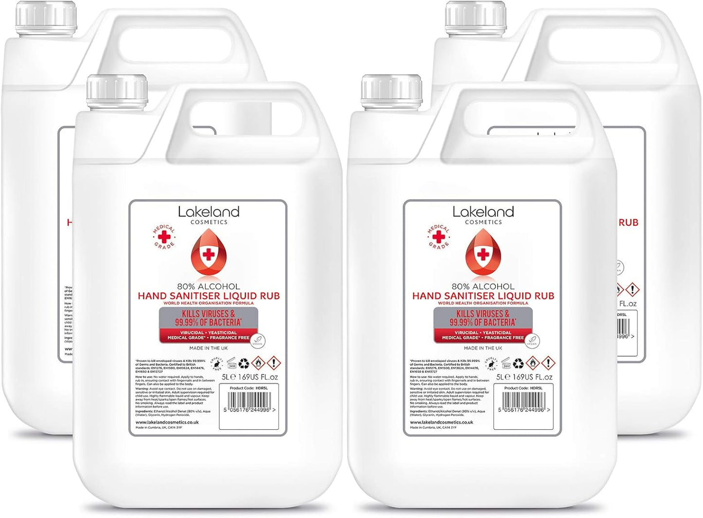 80% Alcohol Hand Sanitiser Liquid Rub - 5L Litre - Kills 99% Bacteria, Germs - Sanitizer (Single)