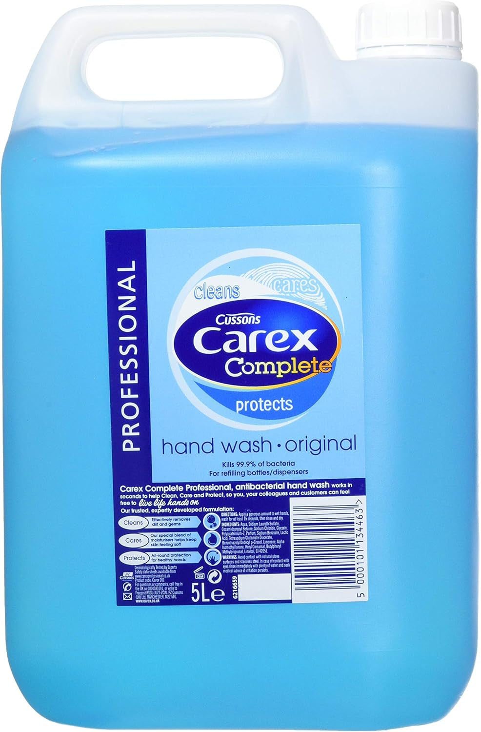 Carex Original Professional Antibacterial Hand Wash - Kills 99.9% of Bacteria & Viruses, Dermatologically Tested Liquid Soap That Cleans, Cares & Protects Hands, 5 Litre