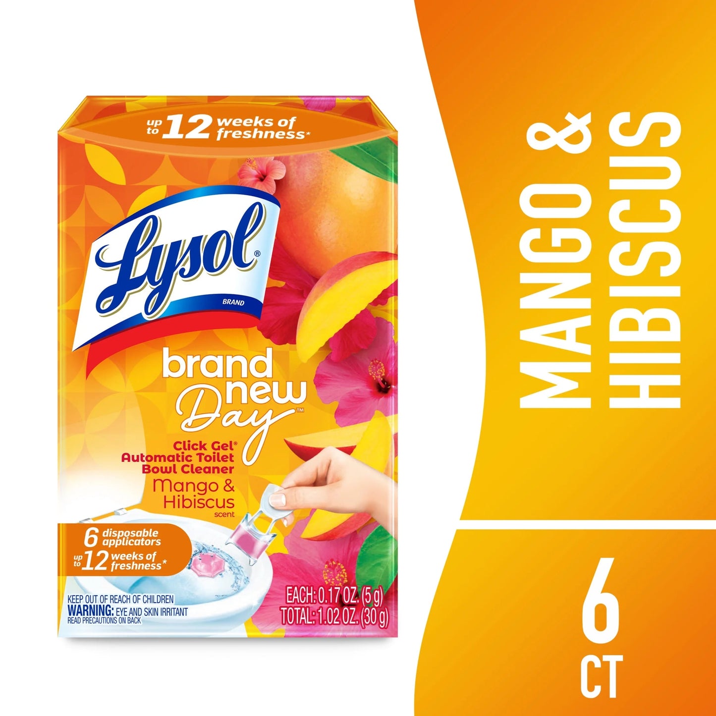 Lysol Click Gel Automatic Toilet Bowl Cleaner, Mango & Hibiscus, 1.02 Oz 6 Count