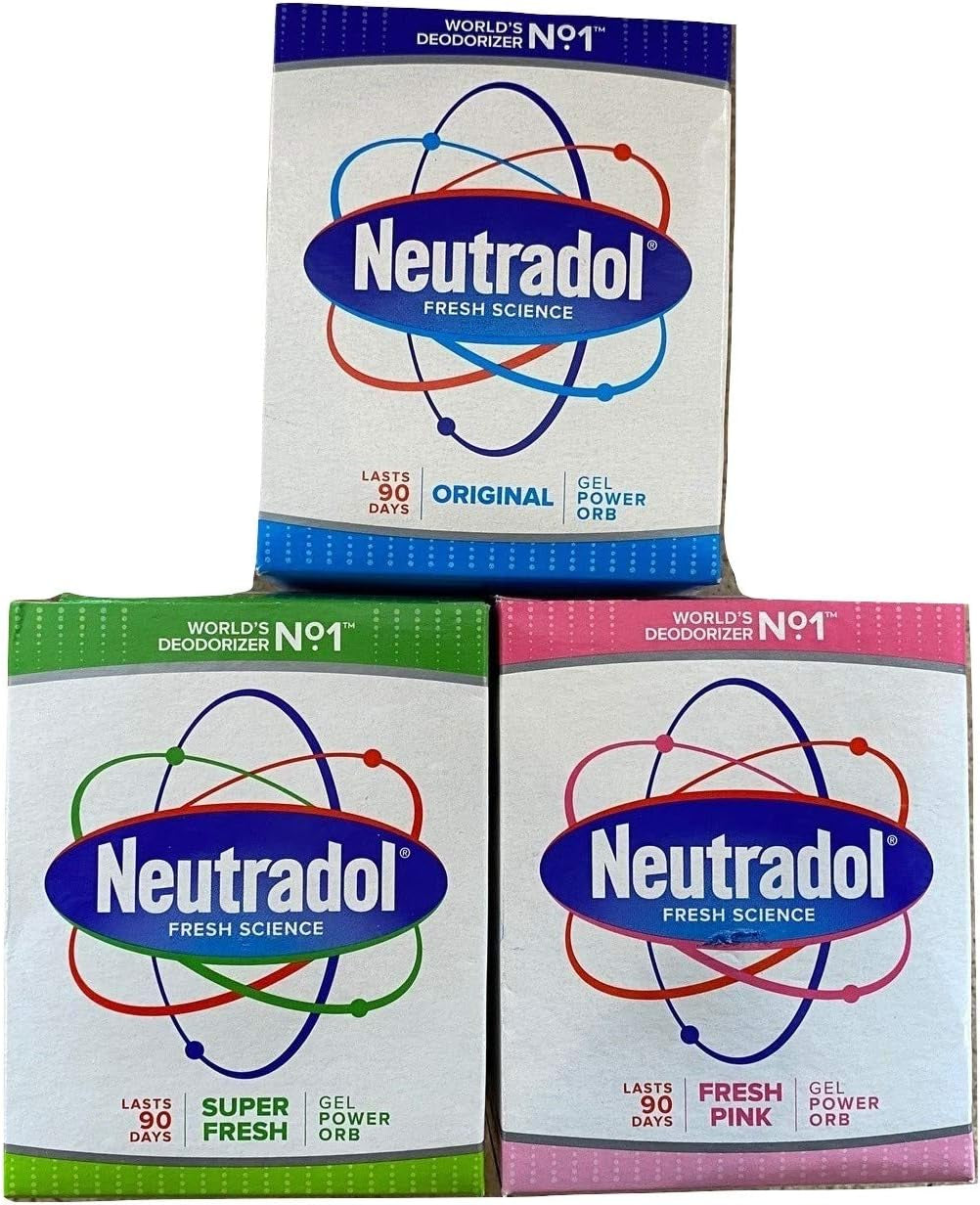 Neutradol Gel Power Orbs X 3 Orbs. 1X Super Fresh, 1X Fresh Pink, 1X Original for Clean, Fresh Air at Home and at Work