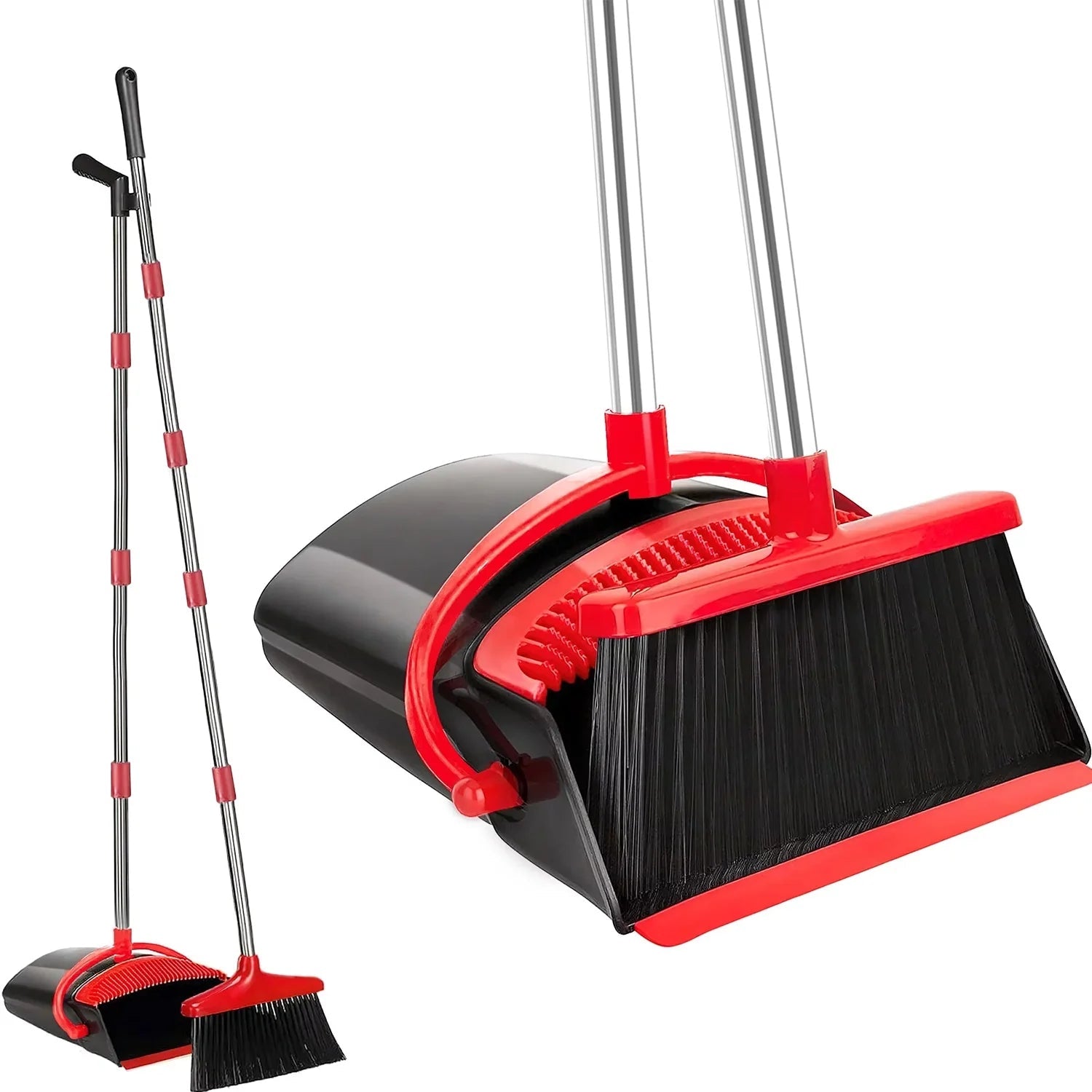 Happylost Broom with Dustpan Combo Set, 54" Indoor or Outdoor Broom and Dustpan Set Long Handle for Home and Kitchen Floor Cleaning, Black & Red