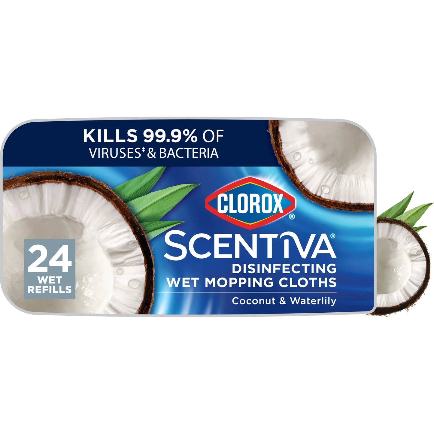 Clorox Scentiva Disinfecting Wet Mop Pads, Coconut & Waterlily, 24 Count