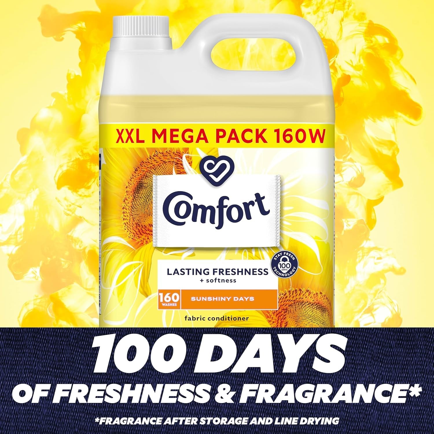 Comfort Sunshiny Days Fabric Conditioner with Stay Fresh Technology for 100 Days of Freshness + Fragrance* 160 Wash 4800Ml, Pack of 1