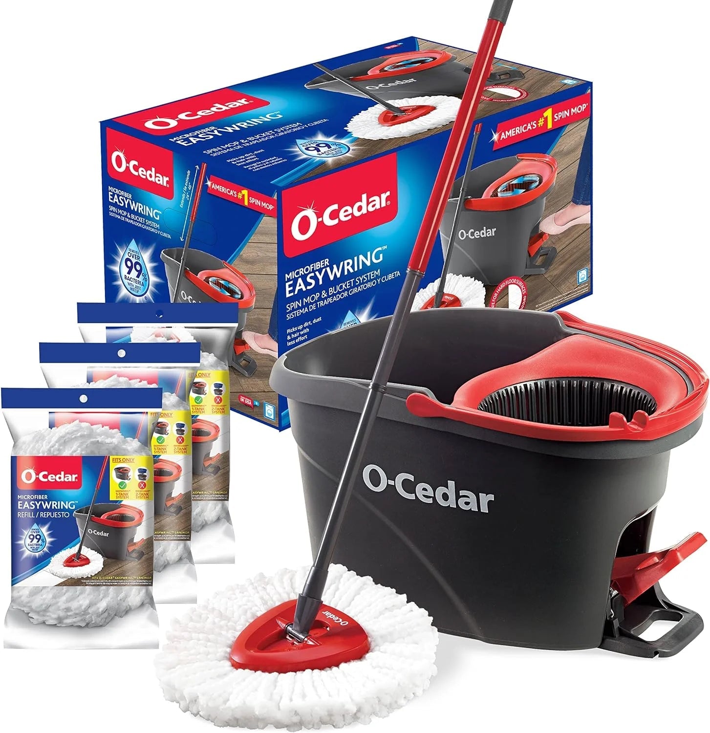 O-Cedar Easywring Microfiber Spin Mop, Bucket Floor Cleaning System