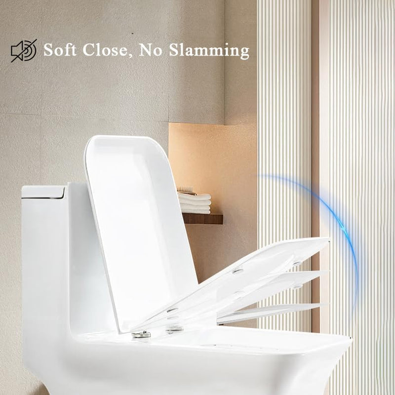 Square Toilet Seat Soft Close, Toilet Seats White with Quick Release and Adjustable Hinges for Easy Cleaning, Simple Top Fixing, Anti-Bacterial Toilet Lid Cover Rectangular Toilet Seats