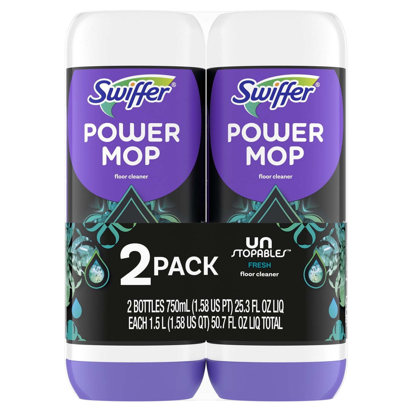 Swiffer Power Mop Floor Cleaner Solution with Unstopables Fresh Scent, 25.3 Fl Oz, 2 Pack