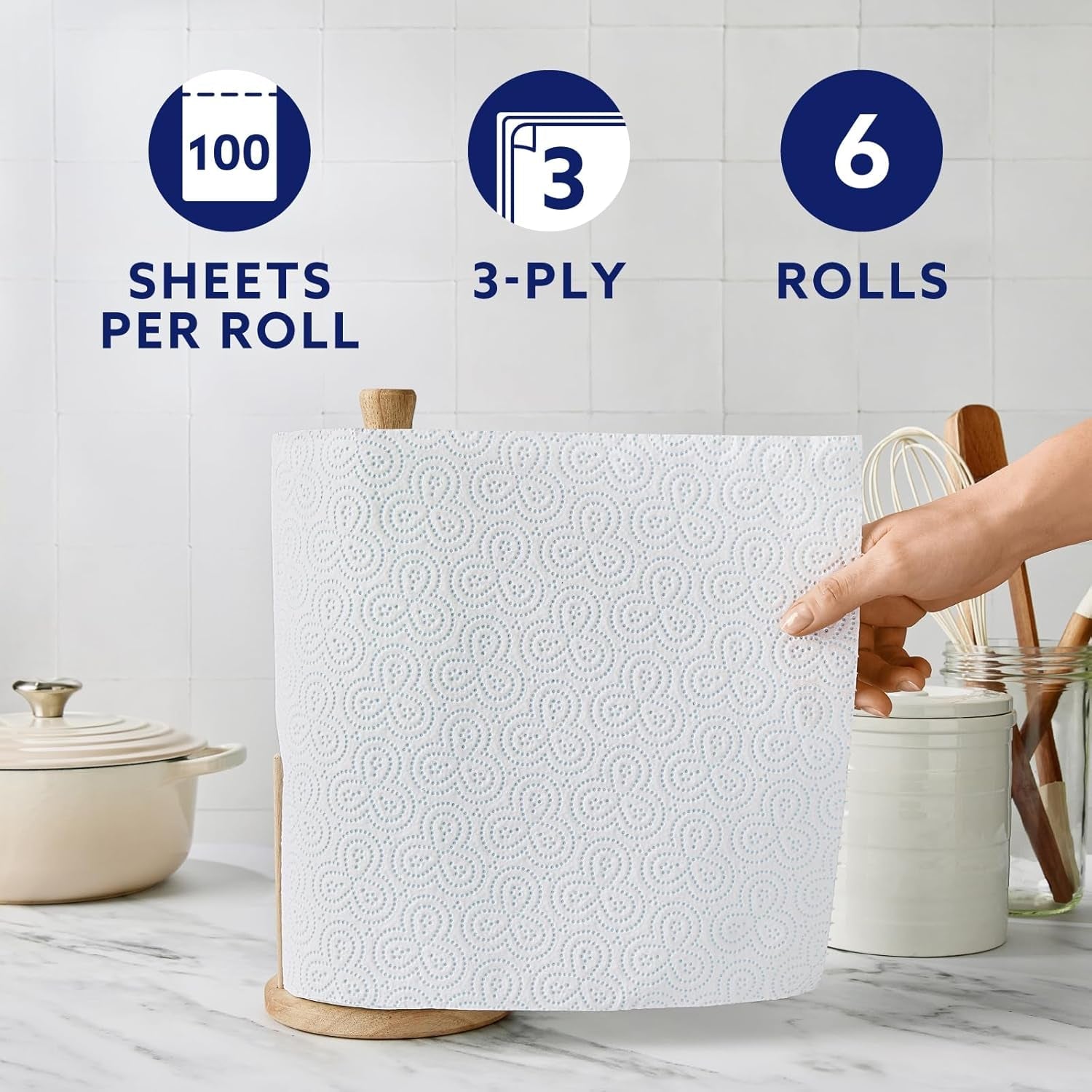 By Amazon Multipurpose Kitchen Roll, 3-Ply, XXL Household Towel, 6 Rolls (Pack of 1), 100 Sheets per Roll, FSC Certified