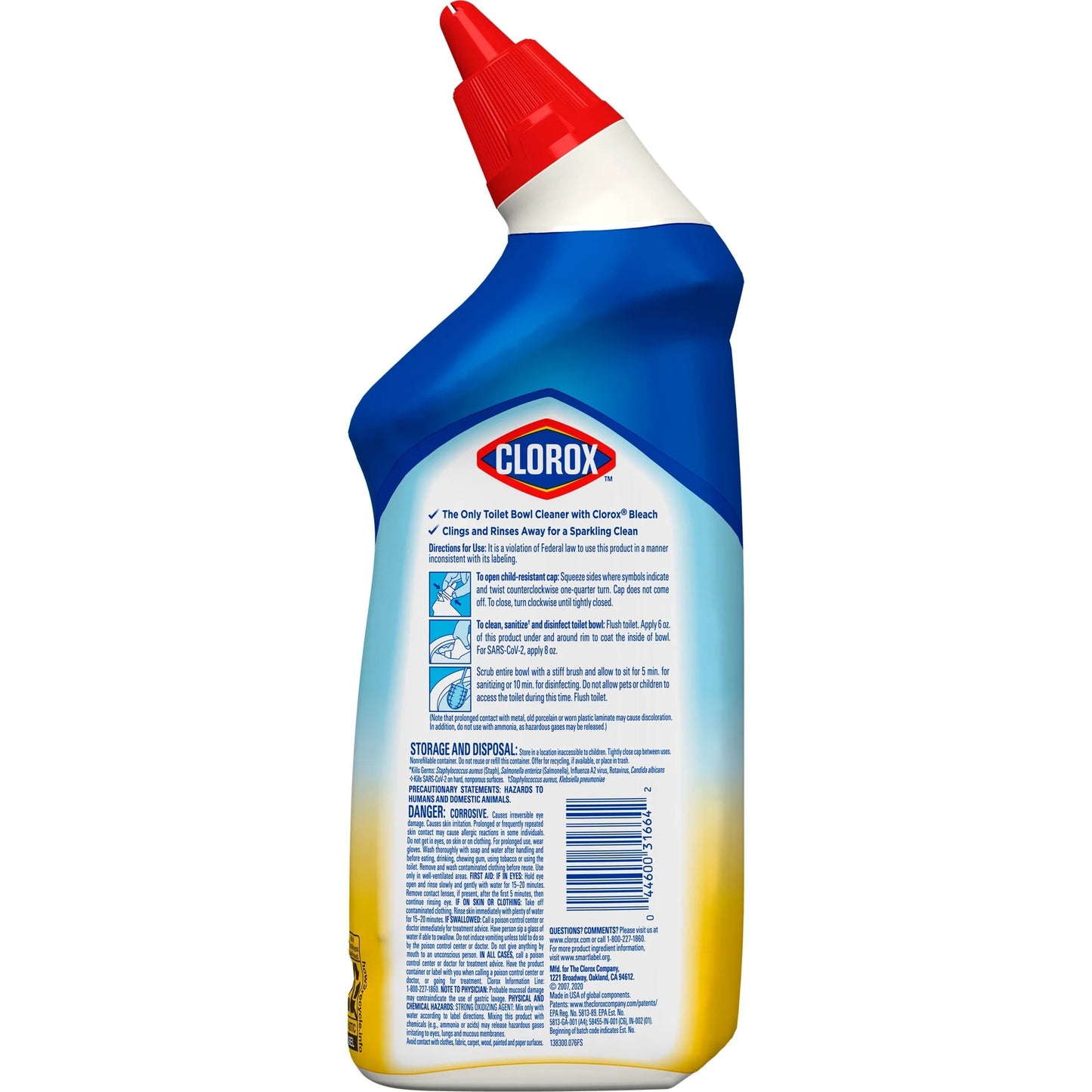 Clorox Toilet Bowl Cleaner Clinging Bleach Gel, Crisp Lemon, 24 Fl Oz