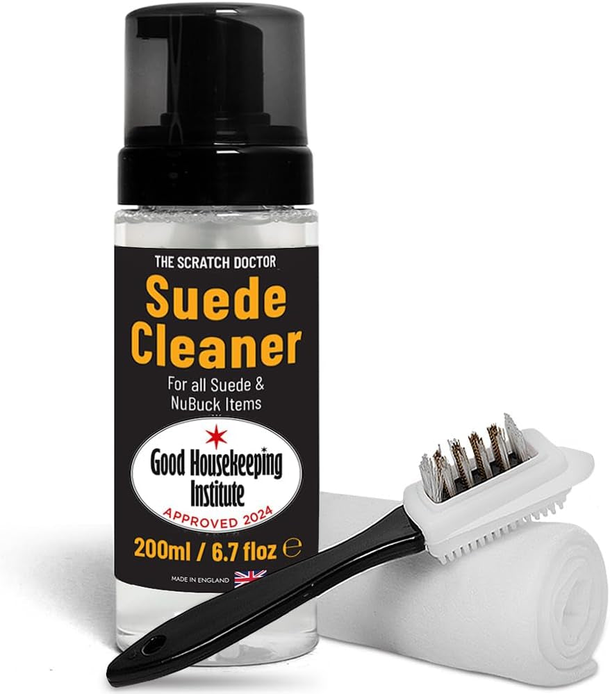 The Leather Clinic Suede & Nubuck Cleaner Foam 200Ml for Shoes, Boots, Sandals, Trainers | Clean & Protect Dirt & Stains | Includes 3 Sided Suede Brush & Cleaning Cloth