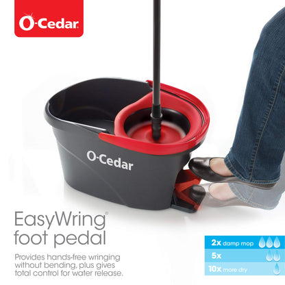 O-Cedar EasyWring Microfiber Spin Mop & Bucket Floor Cleaning System + 2 Extra Refills, Red/Gray