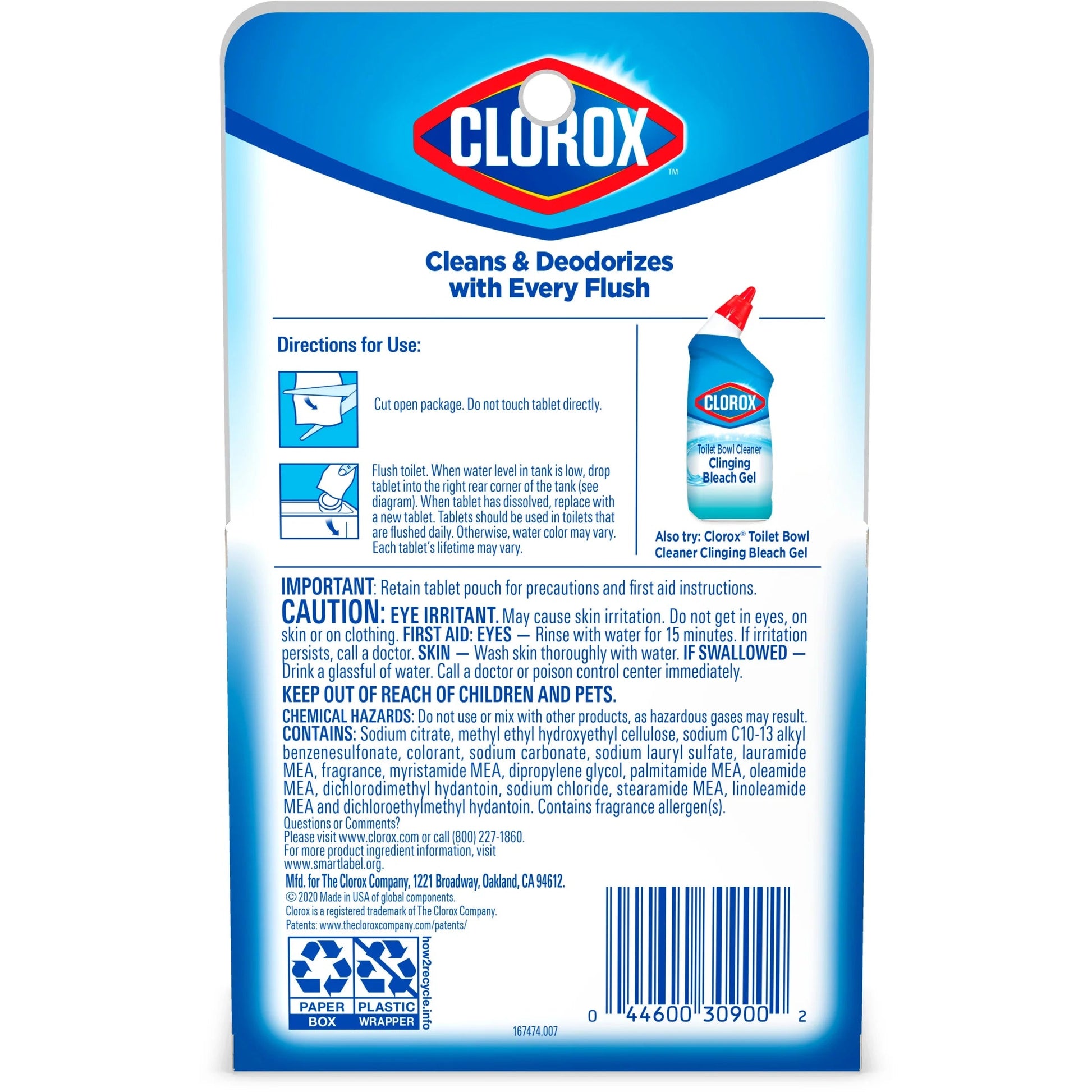 Clorox Bleach and Blue Toilet Bowl Cleaner Tablets, Rain Clean, 2 Count