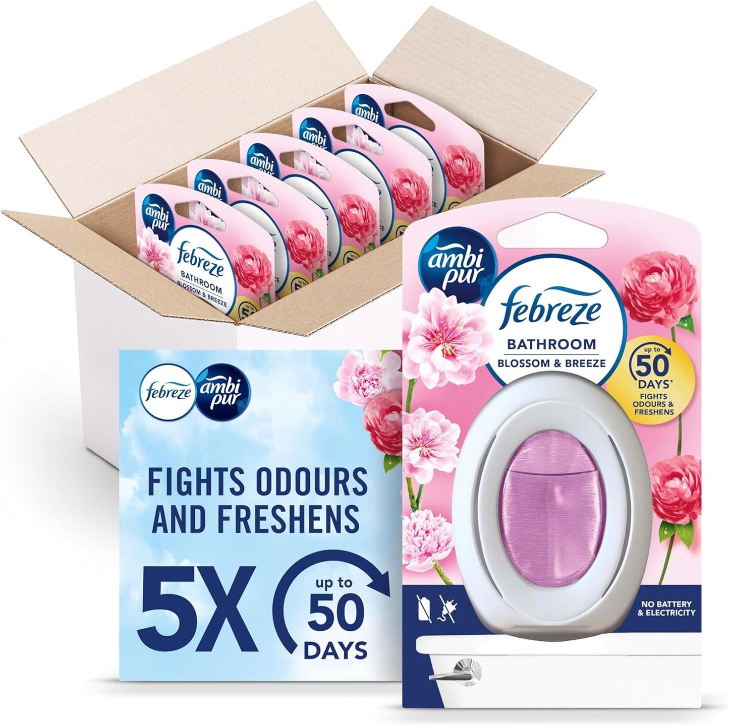 Febreze Bathroom Air Freshener, Odour Fighter, Blossom & Breeze, Febreze Air Fresheners, 5 Items