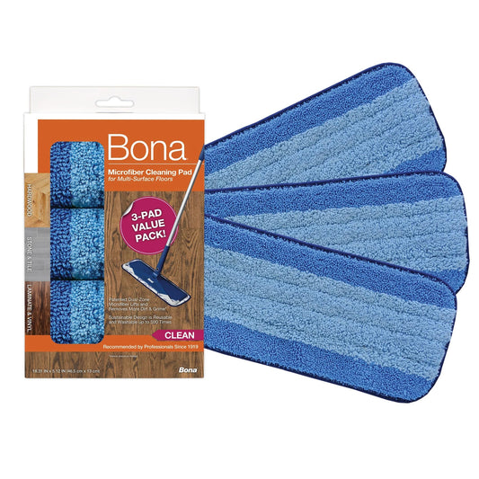 Bona Cleaning Products Reusable Mop Refill Multi Surface Microfiber Cleaning Mopping Pads Value Pack - Unscented - 3Ct