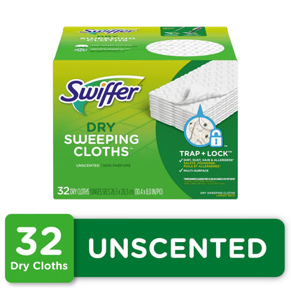 Swiffer Sweep + Mop, Dry Pads Refill, Floor Cleaner, Cleaning Cloths, Unscented, 52Ct