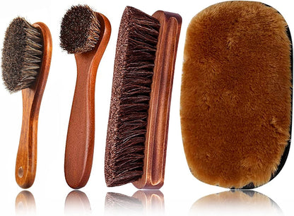 Shoe Brush Set, Ky-Tech 2Pcs Premium Soft Shoe Brush Shoe Shine Brush for Buffing Polishing, Horse Hair Brush Shoe Cleaning Brushes for Boots, Shoes, Car Seats, Sofas, Bags Great