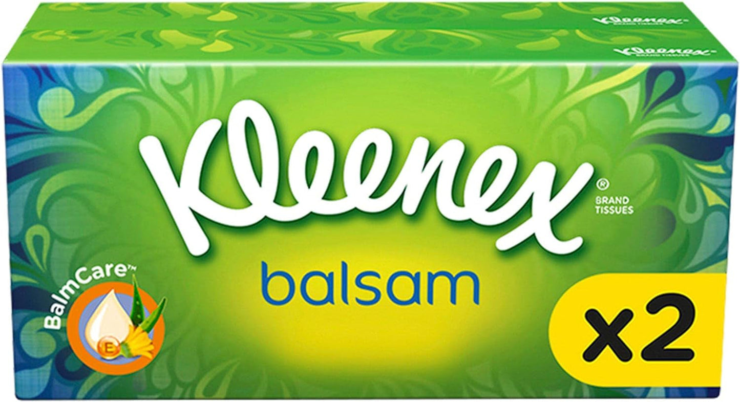 Kleenex Balsam Facial Tissues - Pack of 12 Tissue Boxes - Balm Tissues Protect and Soothe Your Nose When You'Ve Got a Cold - Balmcare with Aloe Vera, Vitamin E and Calendula