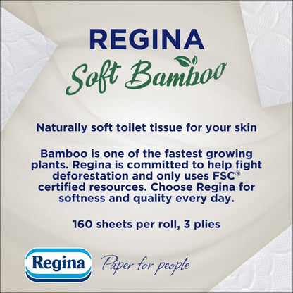 Regina Soft Bamboo - 20 Rolls of Toilet Tissue 3 Ply, 160 Sheets, Naturally Soft for Your Skin, Toilet Tissue Made with Bamboo Fibers, Paper Packaging, FSC Certificated