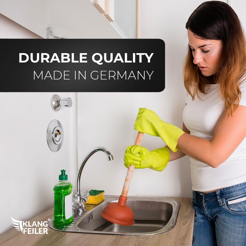 Klangfeiler® Sink & Drain Plunger - 140Mm & Extra Strong - Made in Germany - Suction Cup Cleaner for Sinks, Showers & More