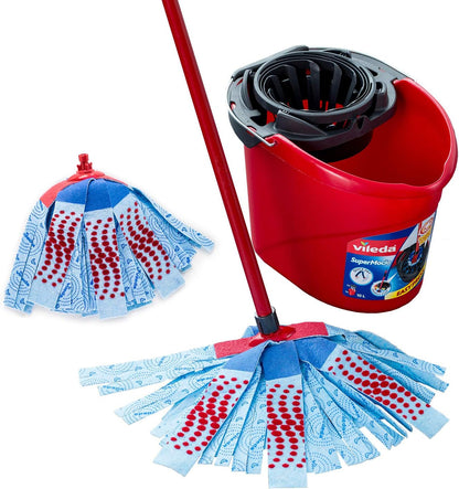 Vileda Supermocio XL Action Mop and Bucket Set, Red/Grey/Blue, 6 X 15 X 117 Cm