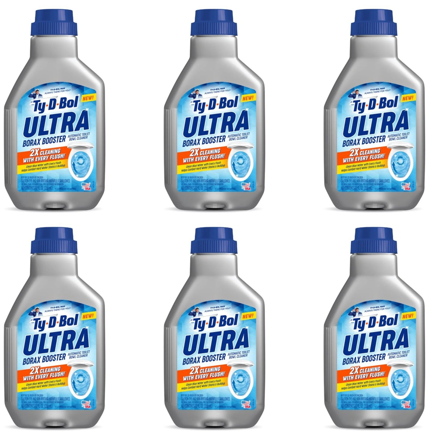 (6 Pack) Ty-D-Bol Ultra Borax Booster Toilet Tank Cleaner and Toilet Bowl Cleaner, 12 Fl Oz