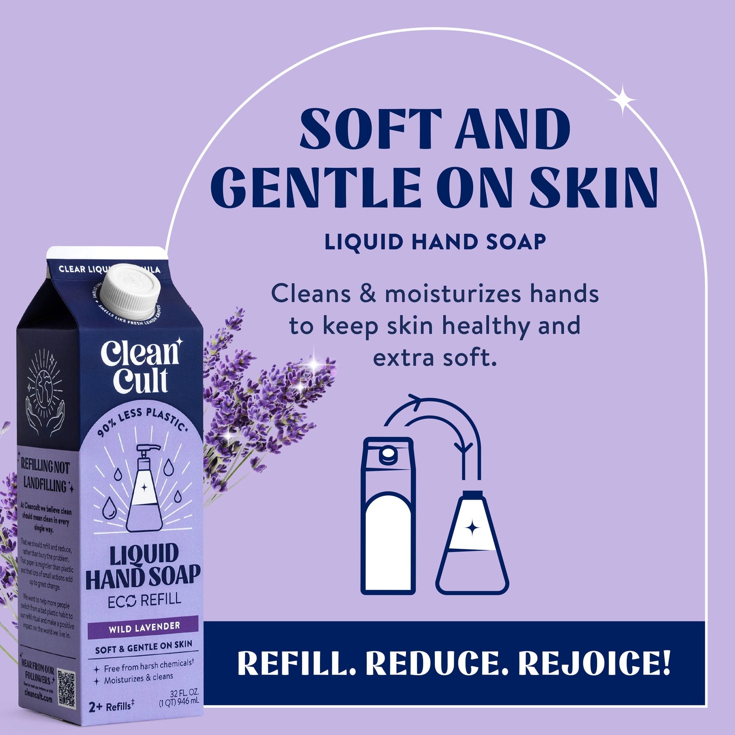 Cleancult Liquid Hand Soap Refill, Nature-Inspired Ingredients, Lavender, 3 Pack, 32 Oz