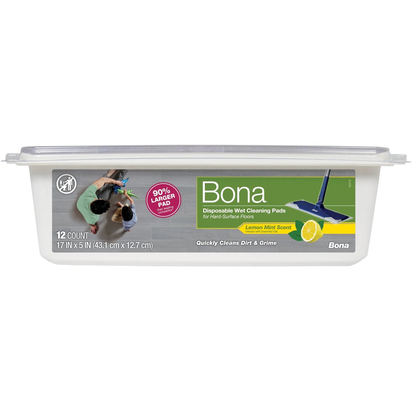 Bona Multi-Surface Floor Disposable Wet Cleaning Pads, for Stone Tile Laminate and LVT/LVP, Lemon Mint Scent, 12 Count