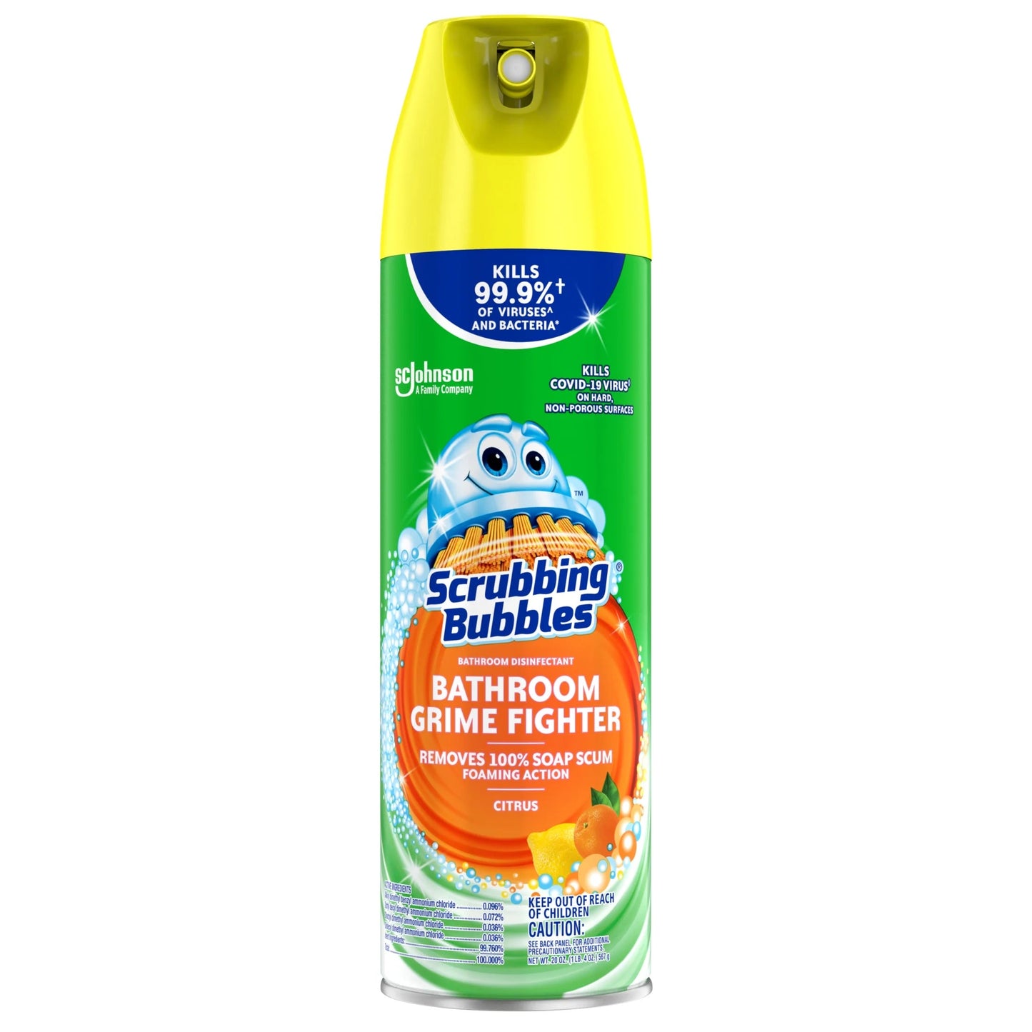 Scrubbing Bubbles Bathroom Grime Fighter Disinfectant Cleaner Aerosol, Citrus, 20 Oz, 1 Count