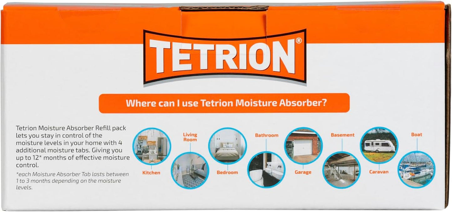 Tetrion Moisture Absorber Refill Pack - 4 Moisture Tabs - up to 12 Months Moisture Control, Improves Air Quality and Prevents Condensation - Versatile and Easy-To-Use Solution