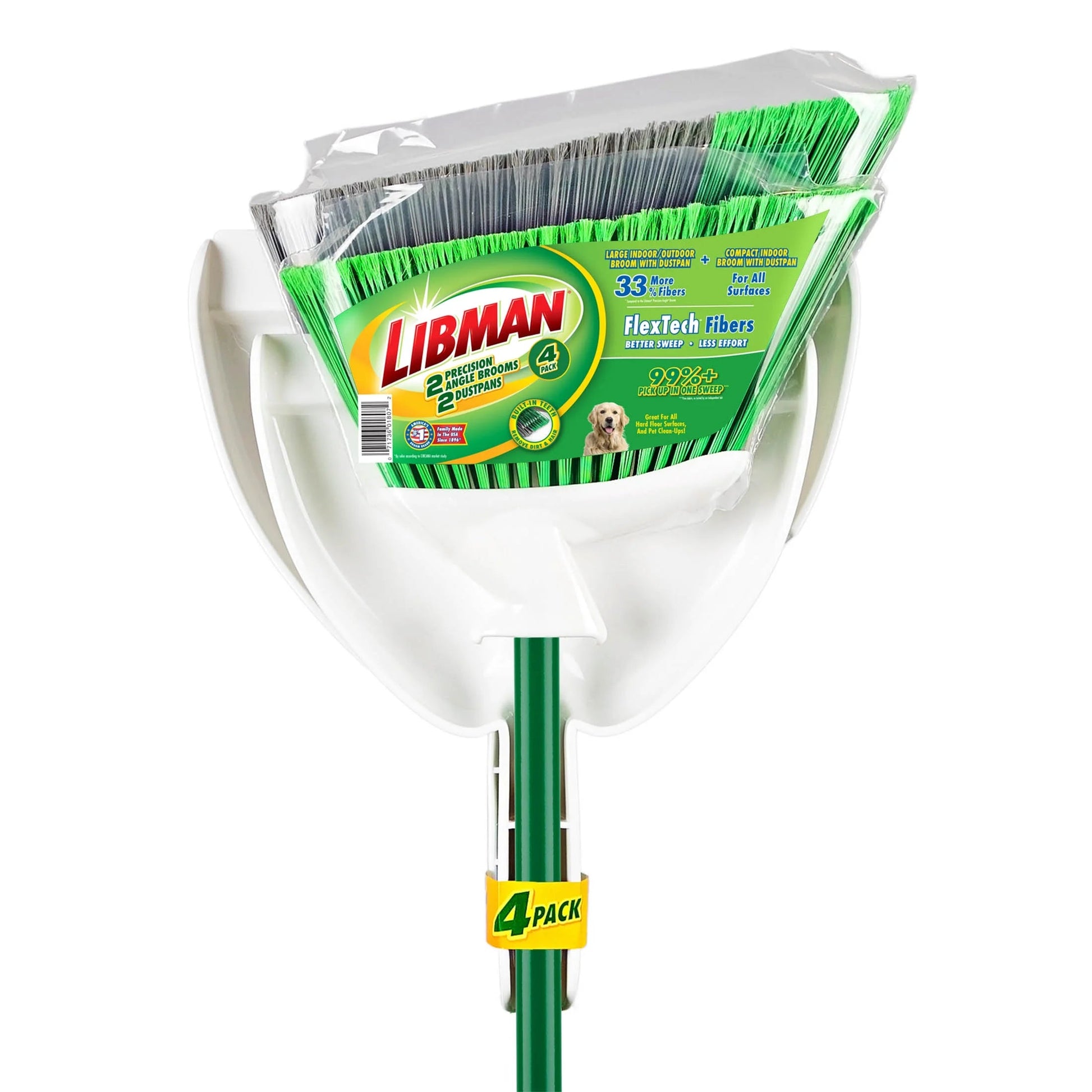 Libman Angle Brooms and Dust Pans Value Pack Green / White Steel Handle (2 Brooms 2 Dustpans)