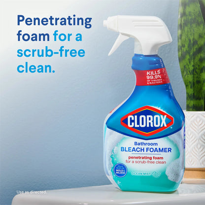 Clorox Bleach Foamer Bathroom and Shower Cleaner Spray, Ocean Mist, 30 Fl Oz