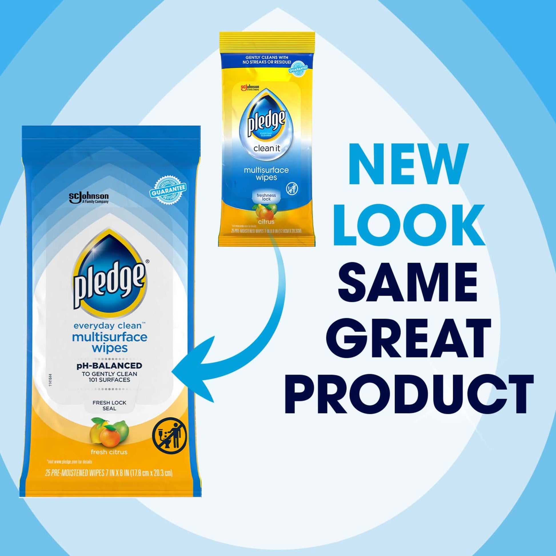 Pledge® Multisurface Wipes, Everyday Clean™ Household Cleaning Cloths, Fresh Citrus Scent, 25 PC