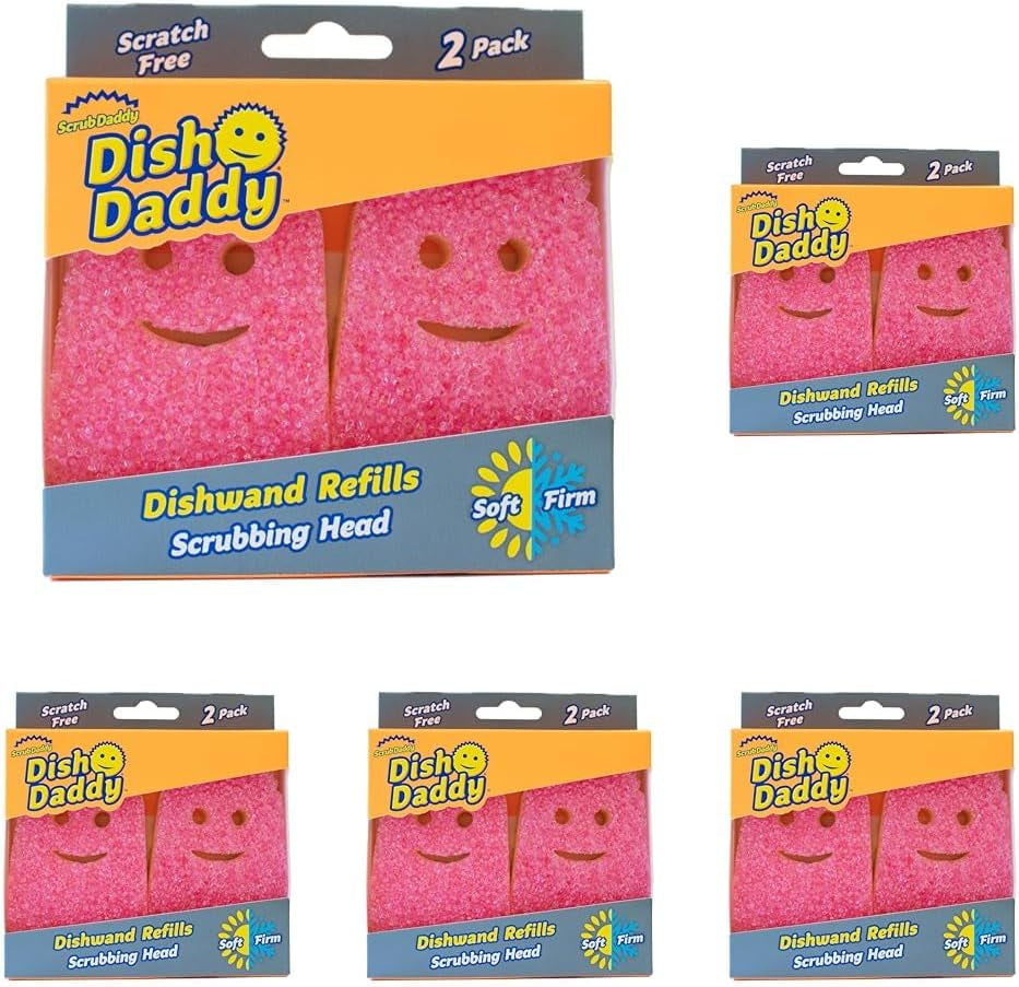 Scrub Daddy Dish Wand Scrubbing Brush Replacement Heads, Soap Dispensing Brushes, Texture Changing Washing up Sponges, Detachable Dish Daddy Head Sponge Refills, Yellow 2 Pack