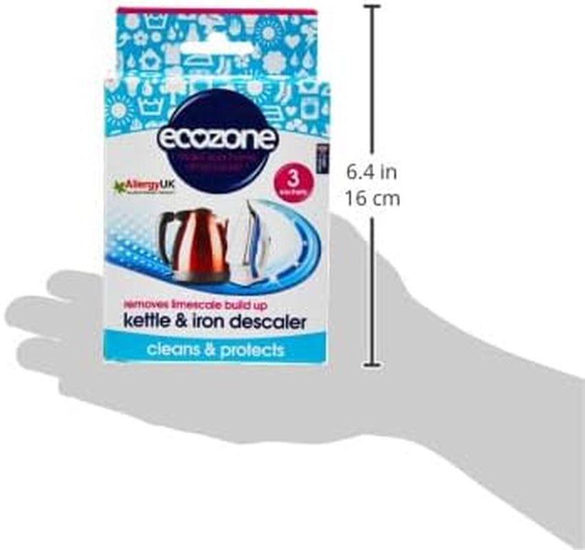 Ecozone Kettle and Iron Descaler, Internal Cleaner & Scale Remover for Kitchen & Home Appliances, Limescale Prevention Sachets, Easy to Use, Natural Vegan & Non Toxic Eco-Safe Formula (3 Treatments)