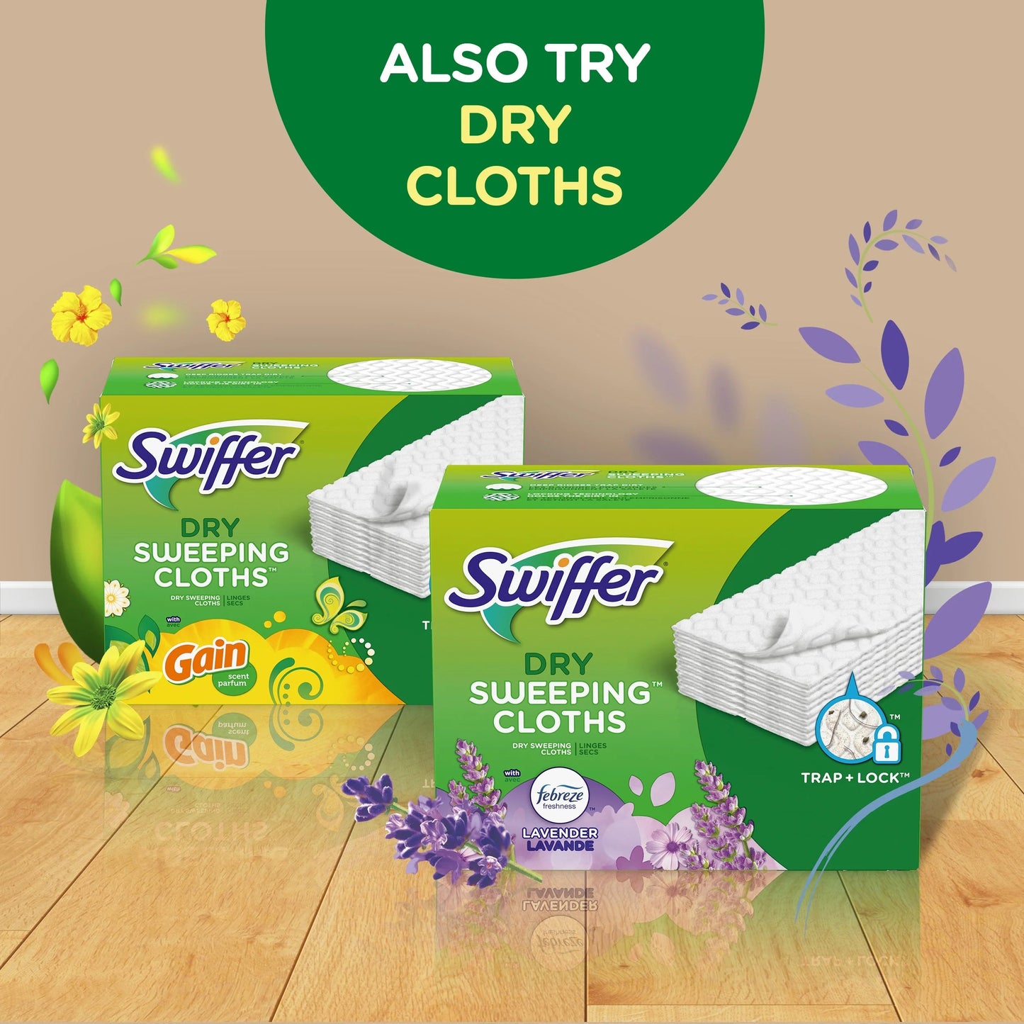 Swiffer Sweep + Mop, Wet Pads Refill, Floor Cleaner, Cleaning Cloths, Lavender, 24Ct