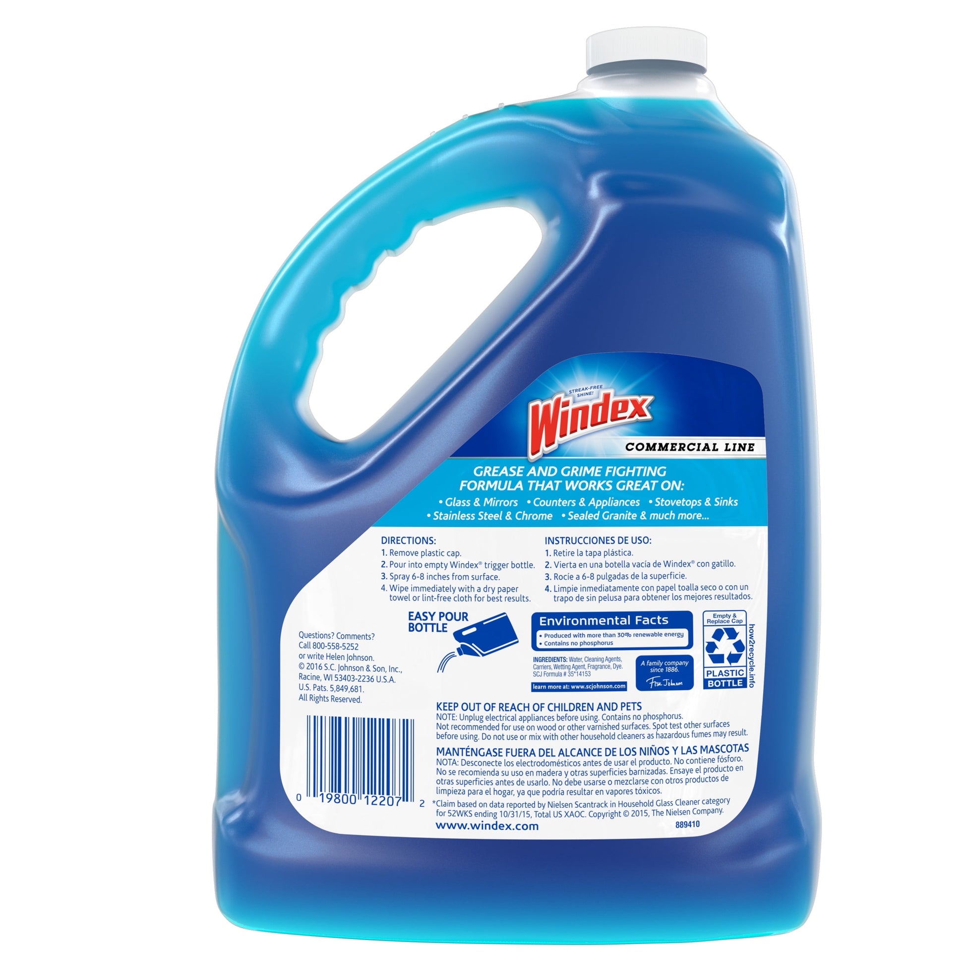 Windex Commercial Line Glass Cleaner Refill, Blue Original, 128 Fl Oz