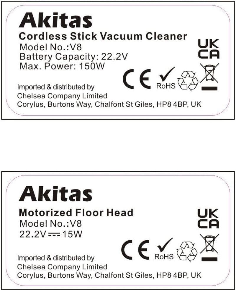 Akitas Cordless Vacuum Cleaner Upright Handheld Stick Lightweight Rechargeable Lithium Battery Good for Carpet, Pet Hair (AKV8)