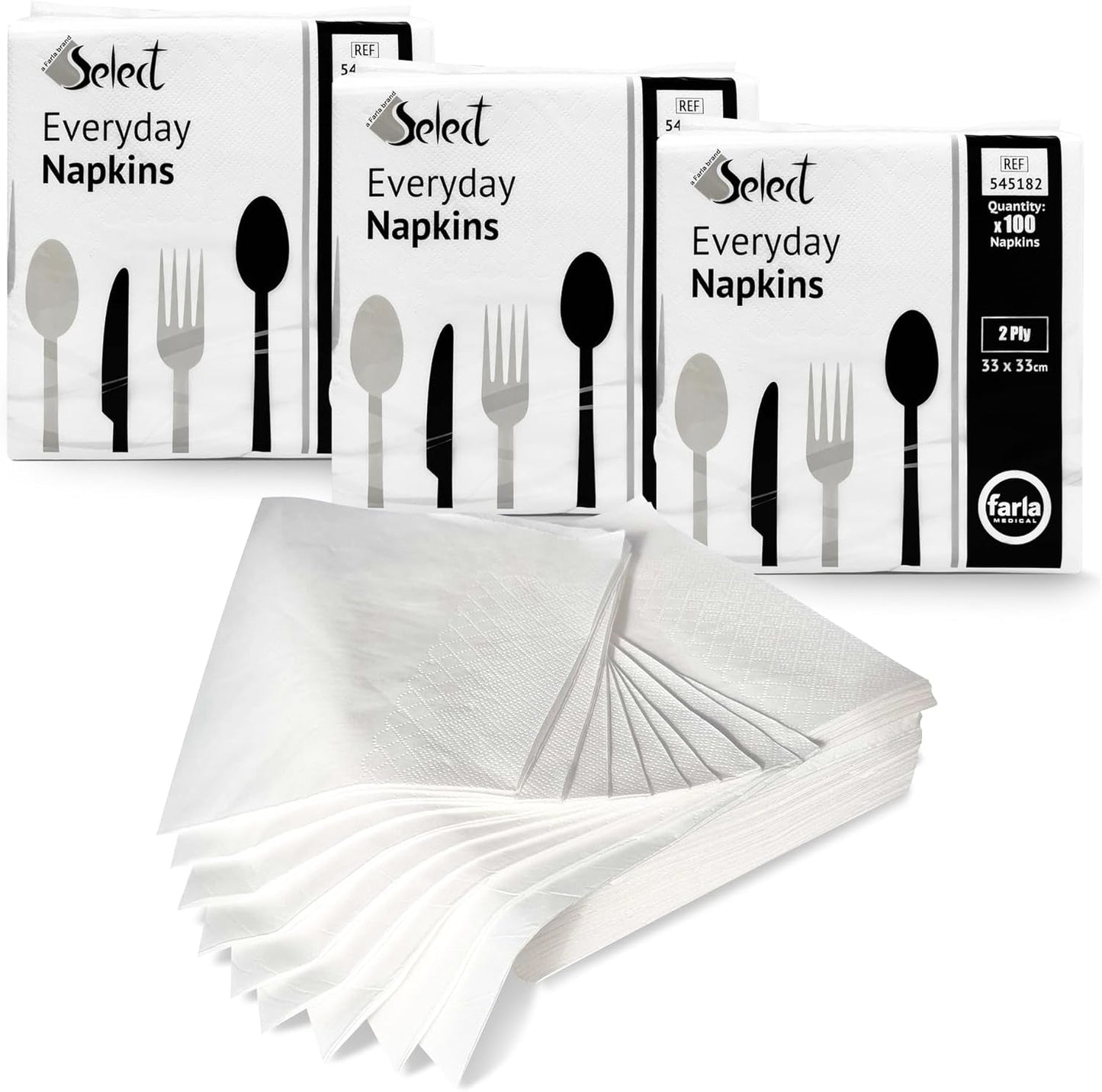 Select White Paper Napkins - Pack of 100 2-Ply Disposable Table Napkins - Soft and Strong Paper Serviettes for All Occasions - Everyday Tissues for Cleaning Spills Wiping Surfaces Personal Hygiene