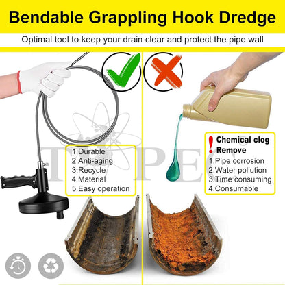 Topec 6 in 1 Snake Drain Auger 7.62M, Professional Sink Snake Hair Clog Remover Heavy Duty Pipe Snake for Bathtub Drain, Bathroom Sink, Kitchen and Shower, Snake Drain Cleaner with Gloves