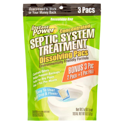 Instant Power Concentrated Septic System Treatment Dissolving Pacs, 3 Pac