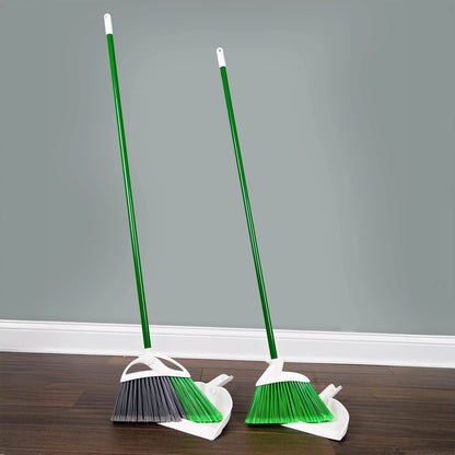 Libman Angle Brooms and Dust Pans Value Pack Green / White Steel Handle (2 Brooms 2 Dustpans)