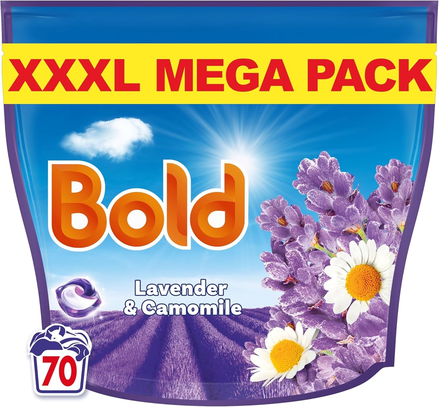 Bold All-In-1 Pods Washing Liquid Capsules Lavender & Camomile 108 Washes (54X2), Washing Detergent for Brilliant Cleaning with Built-In Fabric Softener