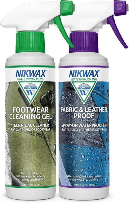 Nikwax Footwear Cleaning Gel Spray Fabric & Leather Proof Spray Double Pack