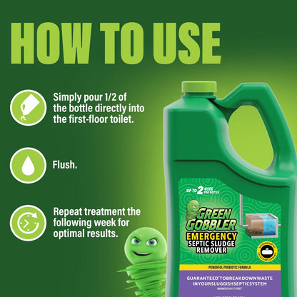 Green Gobbler Emergency Septic Sludge Remover - Safe for Pipes, Toilets, Maintain Healthy Septic Tank Bacterial Balance - 1 Gallon