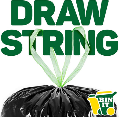 BIN IT 40 Drawstring, Everyday Refuse Sacks, Bin Bags, Bin Liners, 70 Litre, Recycled, Strong, Tear Resistant, 30 Μm, Perfect for Everyday Use, Household, Office, Kitchen & Caterers