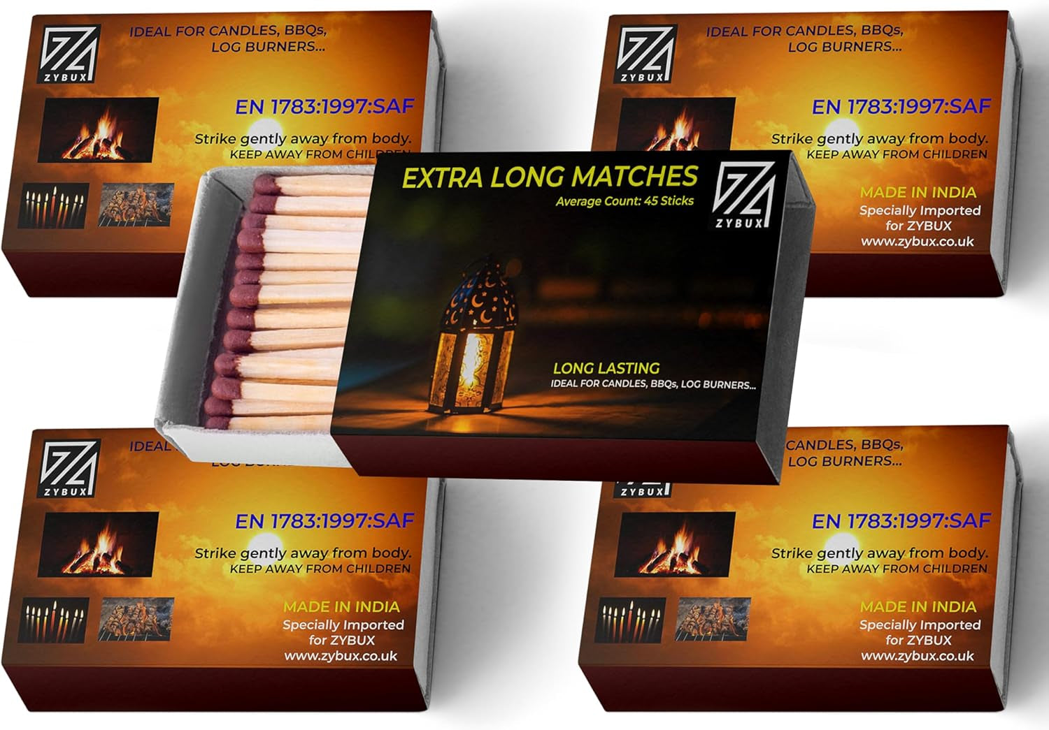 ZYBUX - Extra Long Safety Matches (Pack of 5)