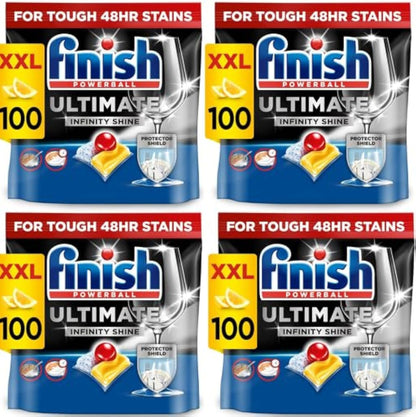 Finish Ultimate Infinity Shine Dishwasher Tablets Bulk | Scent : Lemon | Size: 100 Dishwasher Tabs |Ultimate Clean and Shine