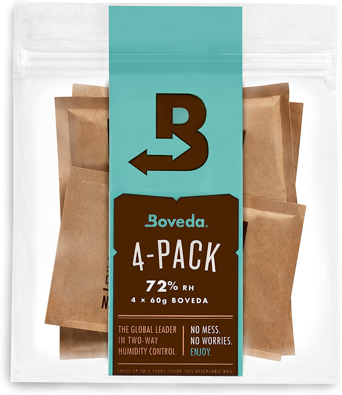 Boveda 72% Two-Way Humidity Control Packs for Wood Containers – Size 60 – 4 Pack – Moisture Absorbers – Humidifier Packs – Hydration Packets in Resealable Bag