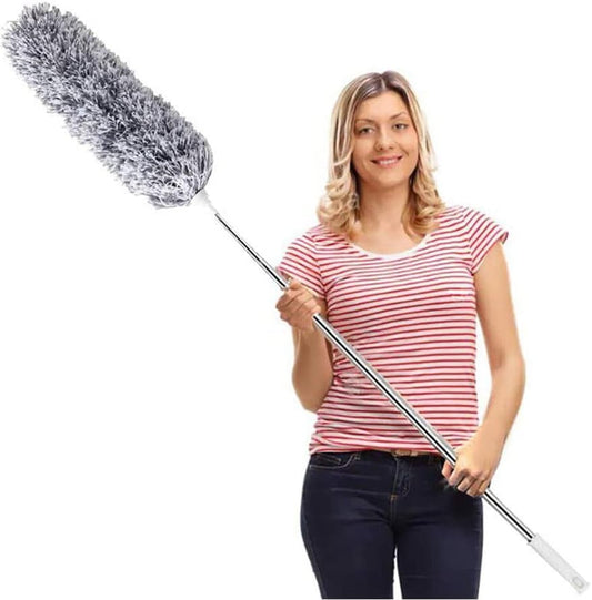 Feather Duster,Extendable Duster Microfiber Long Extension Pole Scratch Resistant Cover, Washable, Cleaning High Ceiling Fans, Blinds, Cobweb (Grey)