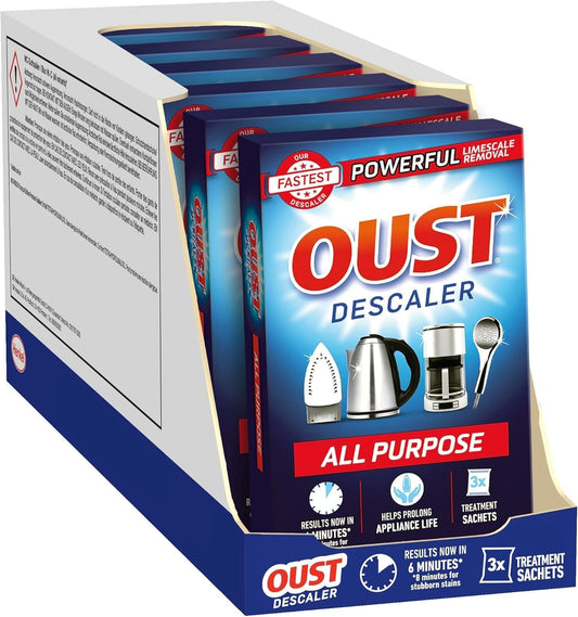 Oust Powerful All Purpose Descaler, New Formula, Limescale Remover – Ideal for Kettles, Coffee Machines, Irons and Shower Heads, 3 Sachets X 6 (18 Sachets Total)